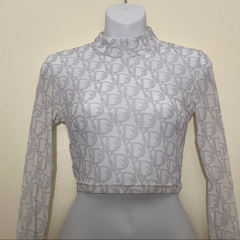 Vandy The Pink Mesh Monogram Crop Top